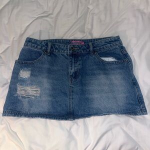 Edikted Distressed Denim Mini Skirt